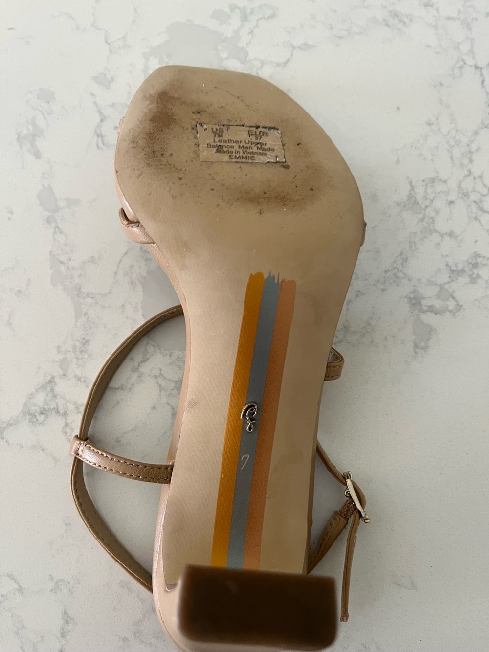 Sam Edelman Emmie Beige Strappy Block Heel Sandals - Picture 7 of 7